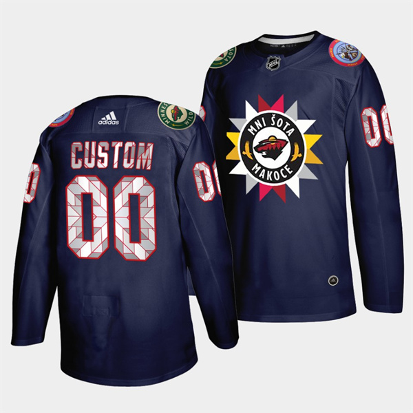 Men's Minnesota Wild ACTIVE PLAYER Custom 2021/22 Navy Native American Heritage Day Stitched Jersey